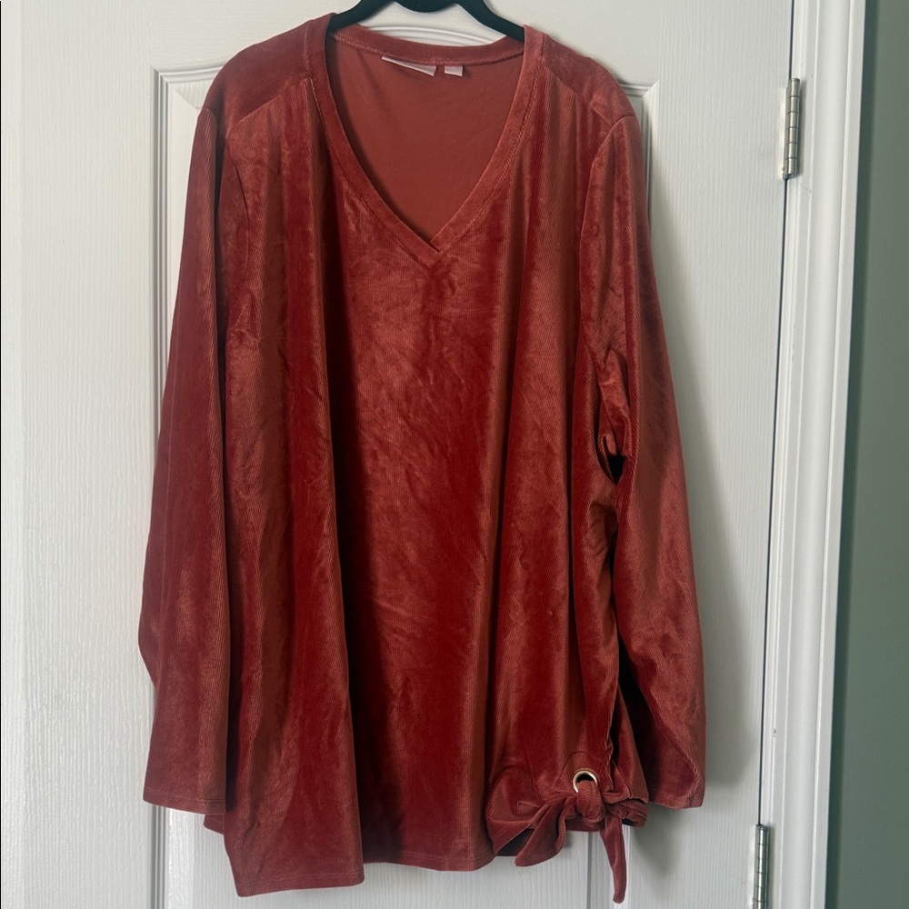 Belle Susan Graver Elegant  V-Neck Sweatshirt - Rust Women’s Size 5X